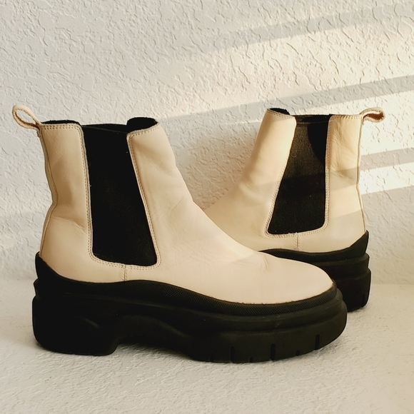 H&M Leather Chelsea Ankle Platform Pull On Moto Booties size 39EU/9US - Picture 2 of 14